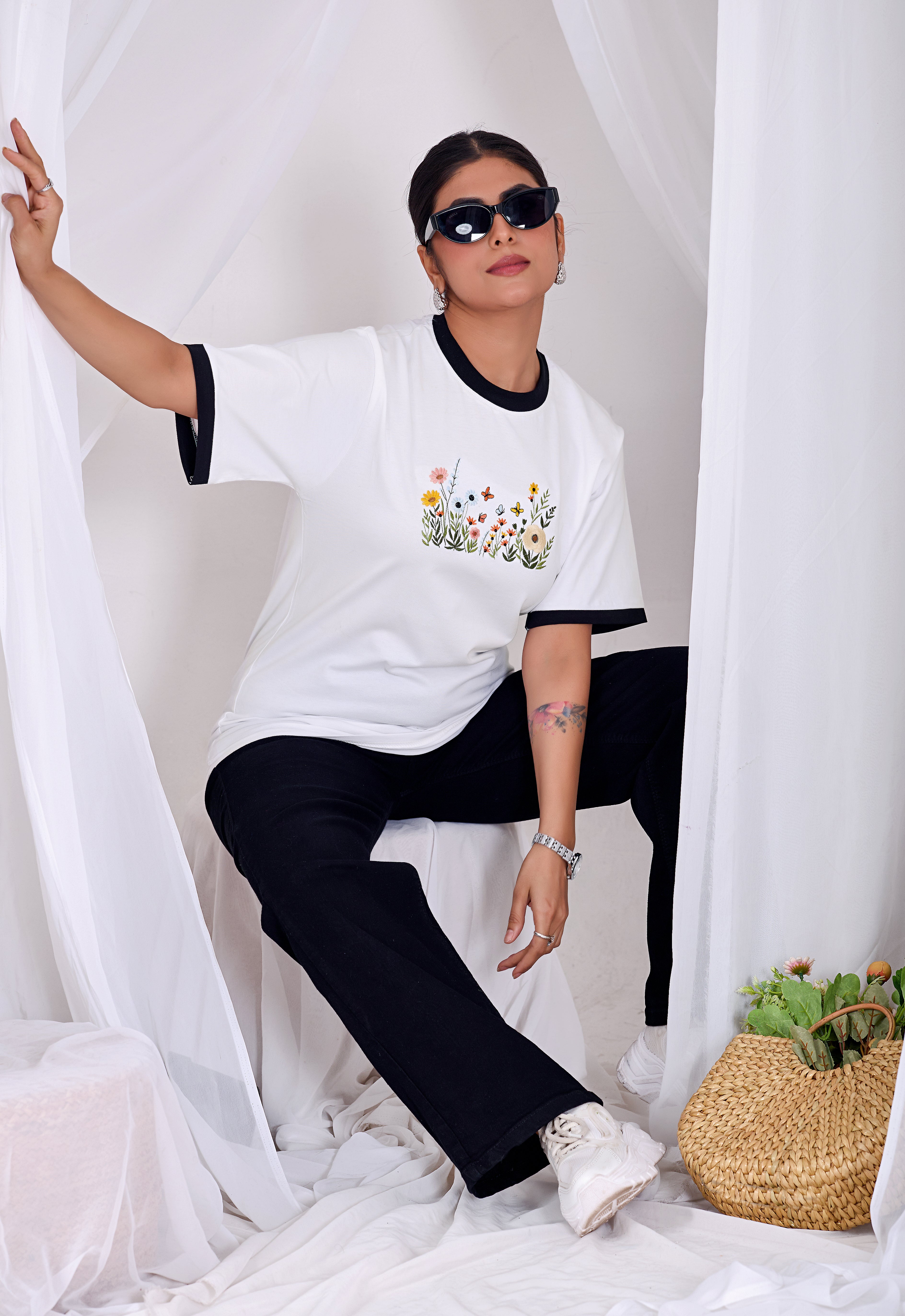 Wildflower Bloom Women’s White Oversized T-Shirt