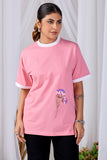 Pink Petal Glow Tee  Women’s Pink Floral Printed Cotton T-Shirt