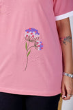 Pink Petal Glow Tee  Women’s Pink Floral Printed Cotton T-Shirt