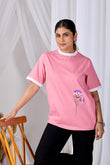 Pink Petal Glow Tee  Women’s Pink Floral Printed Cotton T-Shirt