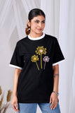 Golden Dandelion Tee  Women’s Black Printed Cotton T-Shirt