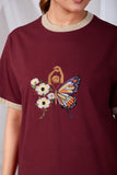 Butterfly Muse Tee  Women’s Maroon Printed Cotton T-Shirt