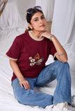 Butterfly Muse Tee  Women’s Maroon Printed Cotton T-Shirt