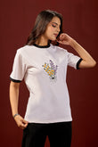 Lavender Bloom Tee  Women’s White Floral Printed Cotton T-Shirt