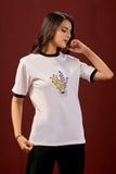 Lavender Bloom Tee  Women’s White Floral Printed Cotton T-Shirt