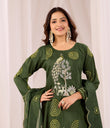 Elegant Peacock Embroidered Cotton Suit Set