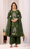 Elegant Peacock Embroidered Cotton Suit Set