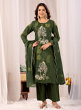 Elegant Peacock Embroidered Cotton Suit Set