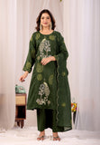 Elegant Peacock Embroidered Cotton Suit Set