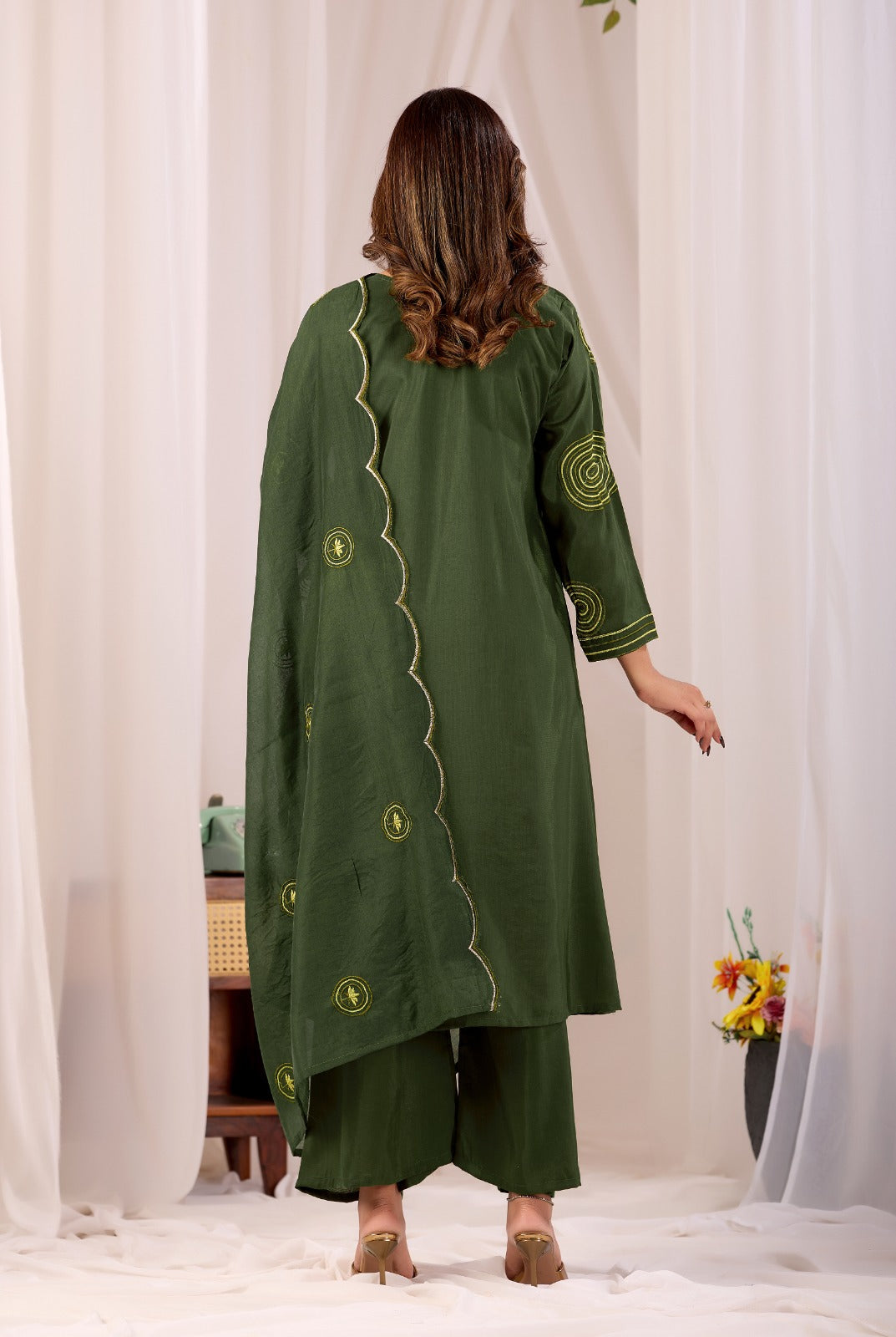 Elegant Peacock Embroidered Cotton Suit Set