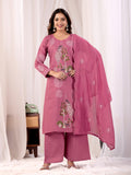 Rose Pink Embroidered Kurta Set with Dupatta