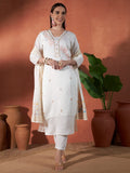 Ivory White Parampara Cotton Kurta Palazzo Set with Embroidered Dupatta