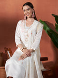 Ivory White Parampara Cotton Kurta Palazzo Set with Embroidered Dupatta