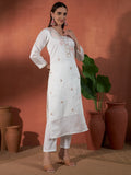 Ivory White Parampara Cotton Kurta Palazzo Set with Embroidered Dupatta
