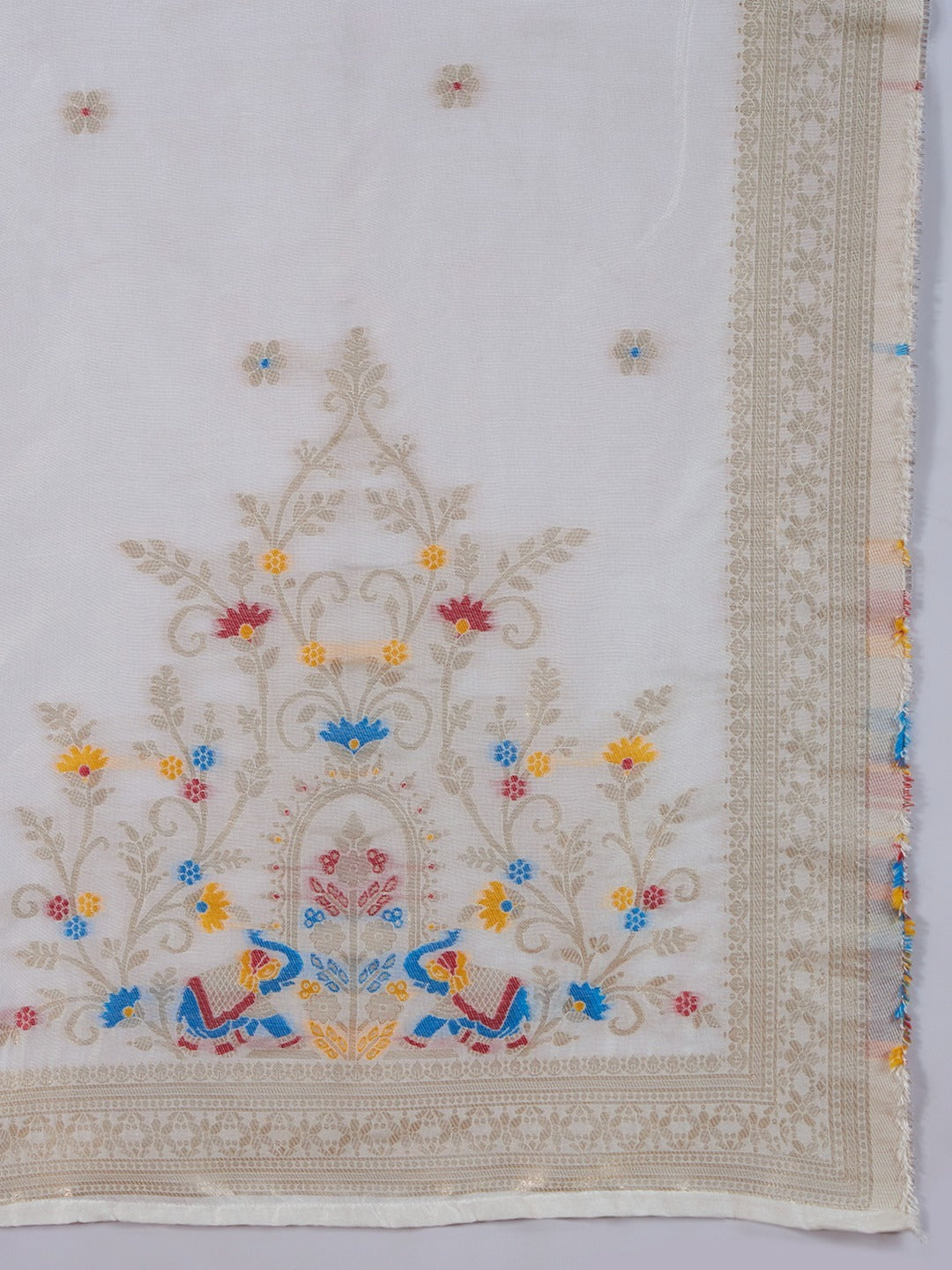 Ivory White Parampara Cotton Kurta Palazzo Set with Embroidered Dupatta