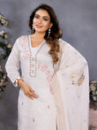 Ivory White Parampara Cotton Kurta Palazzo Set with Embroidered Dupatta
