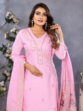 Baby Pink Parampara Cotton Kurta Pant Set with Embroidered Dupatta