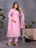 Baby Pink Parampara Cotton Kurta Pant Set with Embroidered Dupatta