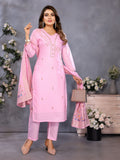 Baby Pink Parampara Cotton Kurta Pant Set with Embroidered Dupatta