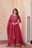 Wine Roman Viscose Anarkali Gown Set with Roman Dupatta