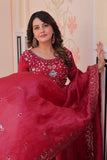 Wine Roman Viscose Anarkali Gown Set with Roman Dupatta