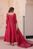 Wine Roman Viscose Anarkali Gown Set with Roman Dupatta