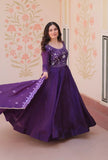Royal Purple Roman Viscose Anarkali Gown Set with Roman Dupatta