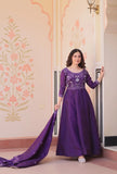 Royal Purple Roman Viscose Anarkali Gown Set with Roman Dupatta