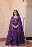 Royal Purple Roman Viscose Anarkali Gown Set with Roman Dupatta