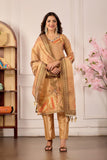 Beige Erode Silk Kurta Pant Set with Erode Silk Dupatta