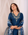Teal Blue Parampara Cotton Kurta Palazzo Set with Jacquard Dupatta