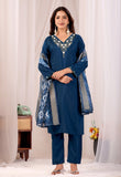 Teal Blue Parampara Cotton Kurta Palazzo Set with Jacquard Dupatta