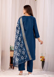 Teal Blue Parampara Cotton Kurta Palazzo Set with Jacquard Dupatta