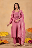 Rose Pink Parampara Cotton Kurta Palazzo Set with Jacquard Dupatta